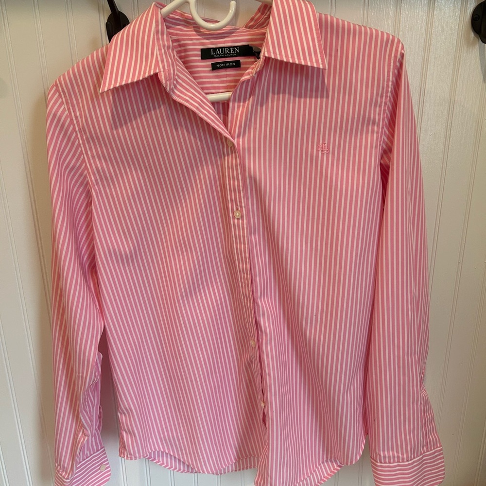 Lauren Ralph Lauren Pink and White Button-Up Shirt